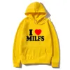 Herrtröjor tröjor jag älskar milfs jag hjärta heta mammor trycker män huvtröjor tröjor roliga hösten vinter casual topps pullover harajuku modekläder t240425