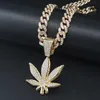 Strands Hip Hop Wild Grass Pot Leaf Pendant Necklace with 11mm Iced Cuban Chain Charming Fashion Jewelry Suitable for Men and Women 240424