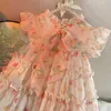 Robes de fille Enfants filles robe sans manches robe d'été 2023 Nouveau bébé super fée floral mousseline princesse dressl2404