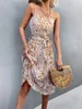 Casual Dresses Womens Summer A-Line Midi Dress Ladies Spaghetti Bandeau Sleeveless Blend S-XL For 2024