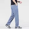Męskie dżinsy Nowe lyocell tkaninowe dżinsy proste luźne spodnie sportowe, miękkie szerokie nogi i długie spodnie w torbie będą popularne w 2024L2404