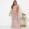 Runway Dresses Plus Size New Women Sequin Evening Dress Elegant V Neck Beading Party Maxi Dress Long Prom Dress Y240426