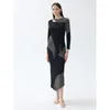 Robes de travail Miyake pliage de jupe de contraste de couleur pour les femmes 2024 Fashion à manches longues à manches longues irrégulières
