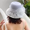 Wide Brim Hats Elegant Bow Bucket Hat Fedora Women Summer Foldable Sun Cap Flower Wedding Tea Party