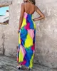 Lässige Kleider sexy elegante Abendparty -Farbblock -Dye -Print -Cami Maxi Kleider Mode 2024 Sommer