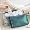 Bolsa de cosmética Pu Rhombus Mesh Bag de armazenamento de malha