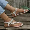 Chaussures décontractées pour femmes Boho Flower Decor Sandales Poute à orteil Boucche élastique Slip sur la plage anti-skid Voyage Sadals