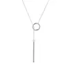 Korea Fashion Designer Sweater Chain for Women 100% Authentic 925 Sterling Silver Long Square Bar Circle Pendant Necklace Jewelry Drop Shipping YMN144