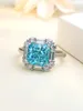 Cluster ringen modieuze en luxueuze kunstmatige marineblauw 925 pure zilveren vierkante ring set met hoge koolstof diamant bruiloft sieraden