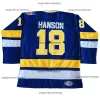 Hanson Brothers Charlestown Hockey Jersey 16 Jack 17 Steve 18 Jeff Slapshot 영화 저지 스티치 남성 청소년 여성 저지