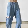 Women's Jeans 2024 Korean Version Of Chic Nailed Beads Ripped Blue Design Sense Pant Leg Slit Loose Draping Trousers Female