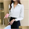 Chemises de chemisiers pour femmes chemises de soie femme à manches longues femme satin top femelle et chemisier de base dames tops ol femmes vêtements dhrua