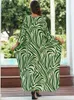 Vestidos de tamanho grande zebra faixas reta Vestido de pescoço para mulheres 2024 Autumn Batwing Sleeve Comfy Roupet House Robe Maxi Q1591