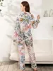 Styl sutowy w stylu sut w rozmiarze Plus S-3xl Women Slpwear Viscose Długie wydrukowane kardigan garniturek Pajama Pour Femme odzież domowa Y240426