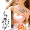 Tatuaż Tattoo 1PC Black Flower Art Body Waterproof TettaToos Kobiety chłodny wąż piękno seksowna róża lampa błyskowa fałszywa moda z rękawem rękawów 240427