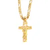 Colliers pendants k solid fin jaune or gf masses jesus crucifix Cross frame 3 mm italien Figaro Collier de chaîne de liaison 60cmpendant268e