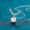 Naszyjniki wiszące S925 Srebrny naszyjnik Łańcuchowe źródło 8 mm Flimeless Pearl 0,3ct Mosonite Naszyjnik Q240426