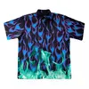 Men's T-Shirts European and American strt fashion brand y2k black wind flame full print ruffled loose short sleeved shirt H240425