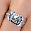 クラスターリングMiliyalier 1CT VVS1 D Color Moissanite SolidS925 Sterling Silver Men Wedding Ring for Engagement Gra Fine Jewelry Partyギフト