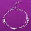Link bransoletki moda srebrny kolor Chian Anklet Heart Charm Bangle for Women Jewelry Akcesoria Bijoux Prezenty A172