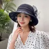 Wide Brim Hats Elegant Bow Bucket Hat Fedora Women Summer Foldable Sun Cap Flower Wedding Tea Party