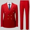 Fashion Heren Casual Boutique Double Breasted Suit broek Mans Business Jacket Blazers Coatbroek 2 PCS Set 240422