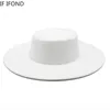 French Womens Hat Big Wide Brim 10CM Fedora Hat Winter Wool Derby Wedding Jazz Hats Flat Top Felt Hat 240425