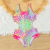 Swimwear pour femmes Swimwear Girls Bright and Colorful With Bow Ruffle One-Piece Bathing Firm Girls Summer Beach Wear Ussu de baignade D240424