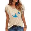 Kvinnors T -skjortor 2024 Kvinnors skjorta Meditation Room Buddhist Zen Summer Funny Print O Neck Cotton Tassel Kort ärm Casual Tees