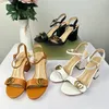 High heel sandals with box designer womens Leather Mid Heels women Horsebit sandal Ankle Buckle Rubber Sole Mules heeled high Summer Beach Sexy luxury Wedding Shoes