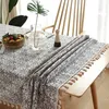 Tabela de mesa Novo estilo chinês Retro azul branco linho de algodão de algodão Tabela de mesa retangular Talha de tassel 240426