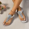 Casual Shoes 2024 Women's Summer Fashion Sequins Sandals Flat Outdoor Beach Women Clip Toe Sandalias