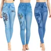 Leggings de leggings de printemps papillon imprimé femmes hautes jeggings softs décontracté jeans plus taille pantalon denim extensible taille