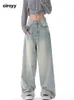 Circyy High Waisted Jeans Women Autumn Button Full Length Wide Leg Denim Pants Fashion Vintage Y2K Light Blue Loose Trousers 240423