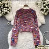 Womens Sweaters 2023 Fashion Sweet Girls Colorf Hairball Design Coarse Yarn Knitted Plover Sweater Women Long Sleeve Short Jumper Crop Dhdjz