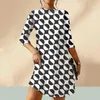 Casual Dresses Women Short Dress Stylish Stand Collar Mini With Contrast Color Print A-line Silhouette For Summer Office Wear