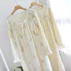 Women's Sleepwear Nightdress Cotton Long Sleeve Square Neck Nightwear Flower Printed Homewear