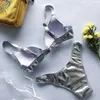 İş Elbiseleri Kadın Mayo Bikini Yeşil PU Deri İki Parça Push-Up Shiny Sutyen Bandeau Beachwear Mayo Takımları Tankini Yaz Mayo