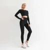 VG9M Kvinnors träningsdräkter Sömlösa Yoga Set Womens Sportwear Gymkläder Långärmad skörd Top midja Långben sportkläder 240424