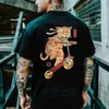 T-shirts masculins dessin animé anime samurai chat imprimé T-shirt pour hommes en plein air hip hop harajuku vintage vêtements décontractés o coude lâche à manches courtes Q240426