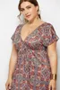 Lässige Kleider floral bedrucktes Plus -Size -Boho -Strandkleid 2024 Frauen Sommer sexy Rückenless V Hals kurzärmel übergroße Frau