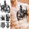 Tatoo Transfer 3D czarna duża tarcza wojownika Tymczasowe tatuaże dla mężczyzn dla dorosłych kotwicy Lion Tiger Wings Realistic Fake Tattoo Tatoos 240427