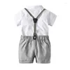 Kledingsets 0-24m zomer babyjongens set katoen romper broek strik tie bruiloft verjaardag dooppak voor kinderen kind outfits