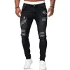 Koszule streetwear moda czarne dżinsy menu chudy szczupły fit Blue Hip Hop Denimowe spodnie dżinsowe dla mężczyzn jogging dżime homme