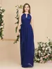 Runway Dresses Women Royal Blue Halter Hollow Out Chiffon Bridesmaid Dresses Gorgeous Long Prom Draped With Bow Belt Maxi Gowns Formal Evening Y24042611GM