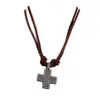 1 PC Cross Herren Schmuck Vintage Echtes Lederseil Halskette für Frauen Punk antike Anhänger Halsketten Modegebet Geschenkkette263x