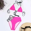 Women's Swimwear Sexy Neon High Waist Thong Bikini 2024 Cut Out Women Swimsuit Swimming Bathing Suit Brazilian Bikinis Set Mujer Biquini