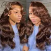 13x6 Chocolate Brown Body Wave Front HD Transparente Lace Frontal Wig Pré -explodido Human Wigs 180% 240416