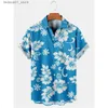 T-shirts voor heren Hawaiiaanse heren Sociaal bloemenhemd 3d Camisas Casuais Gedrukte slanke montage Street Casual Kleed met korte mouwen Kledingq240426