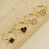 Herzförmiger Kleemuster Edelstahl Offener Ring mit verstellbarer Öffnung Jjewelry Valentinstag Geschenk